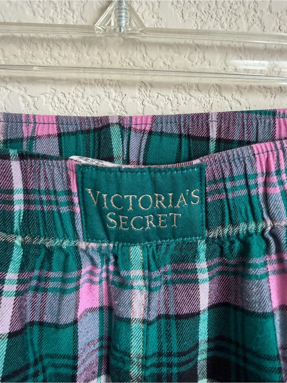 Victoria's Secret Plaid Jogger Lounge Pants XS Green Pink Cotton Modal Soft Cozy - Picture 2 of 11